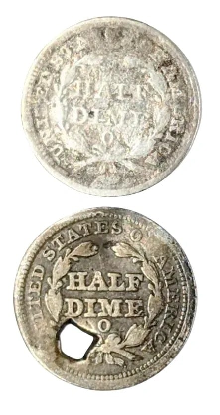 Lot of 2 Silver Half Dime- Datless, 1857-O - 2