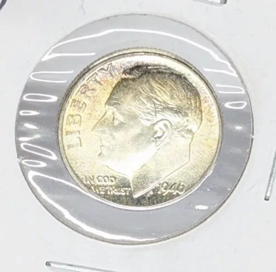 1946-D Uncirculated Silver Roosevelt Dime- First Year of Issue, Toned - 3