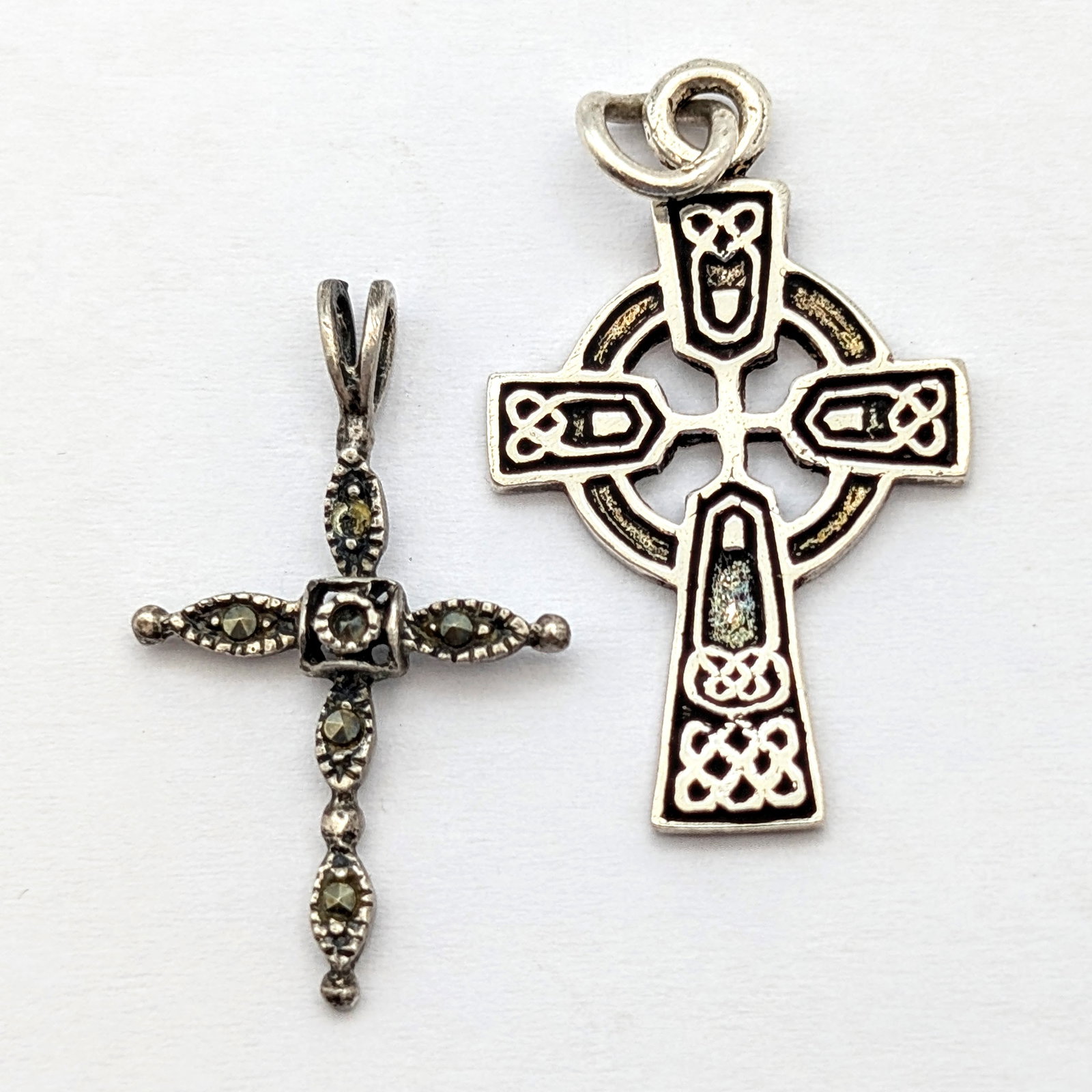 Lot of 5 Sterling Silver Pendants- Crosses, Moon, Stones - 4