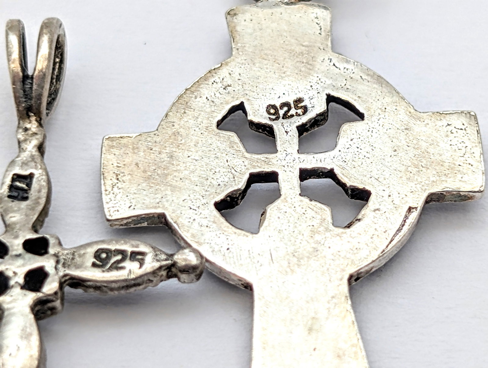 Lot of 5 Sterling Silver Pendants- Crosses, Moon, Stones - 5