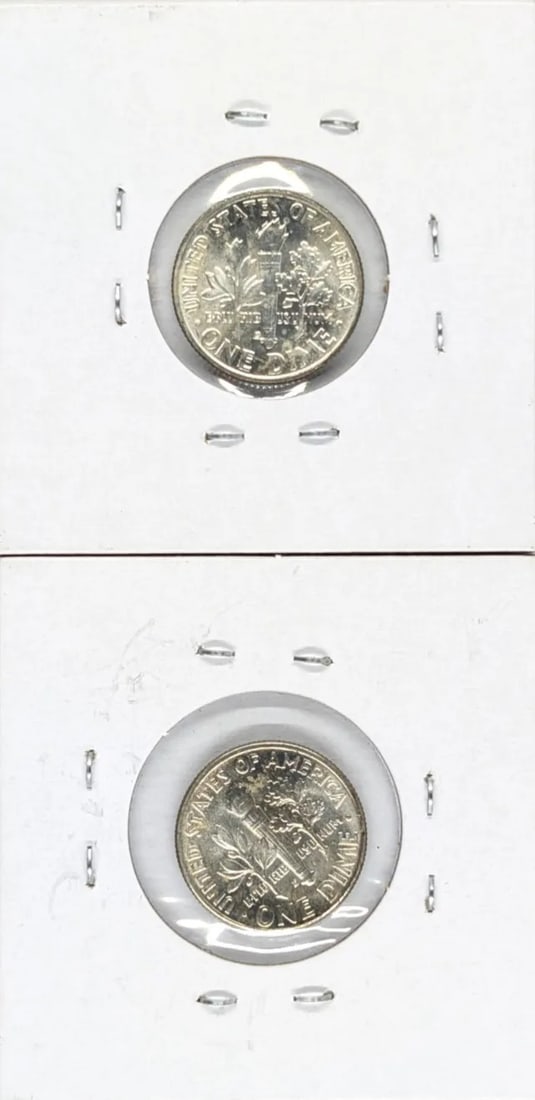 Lot of 2 Uncirculated Silver Roosevelt Dimes - 1953-D, 1955-D - 2