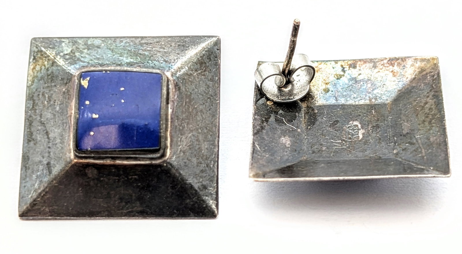 Lot of 2 Vintage Sterling Silver Earrings- Square, Hoop - 2