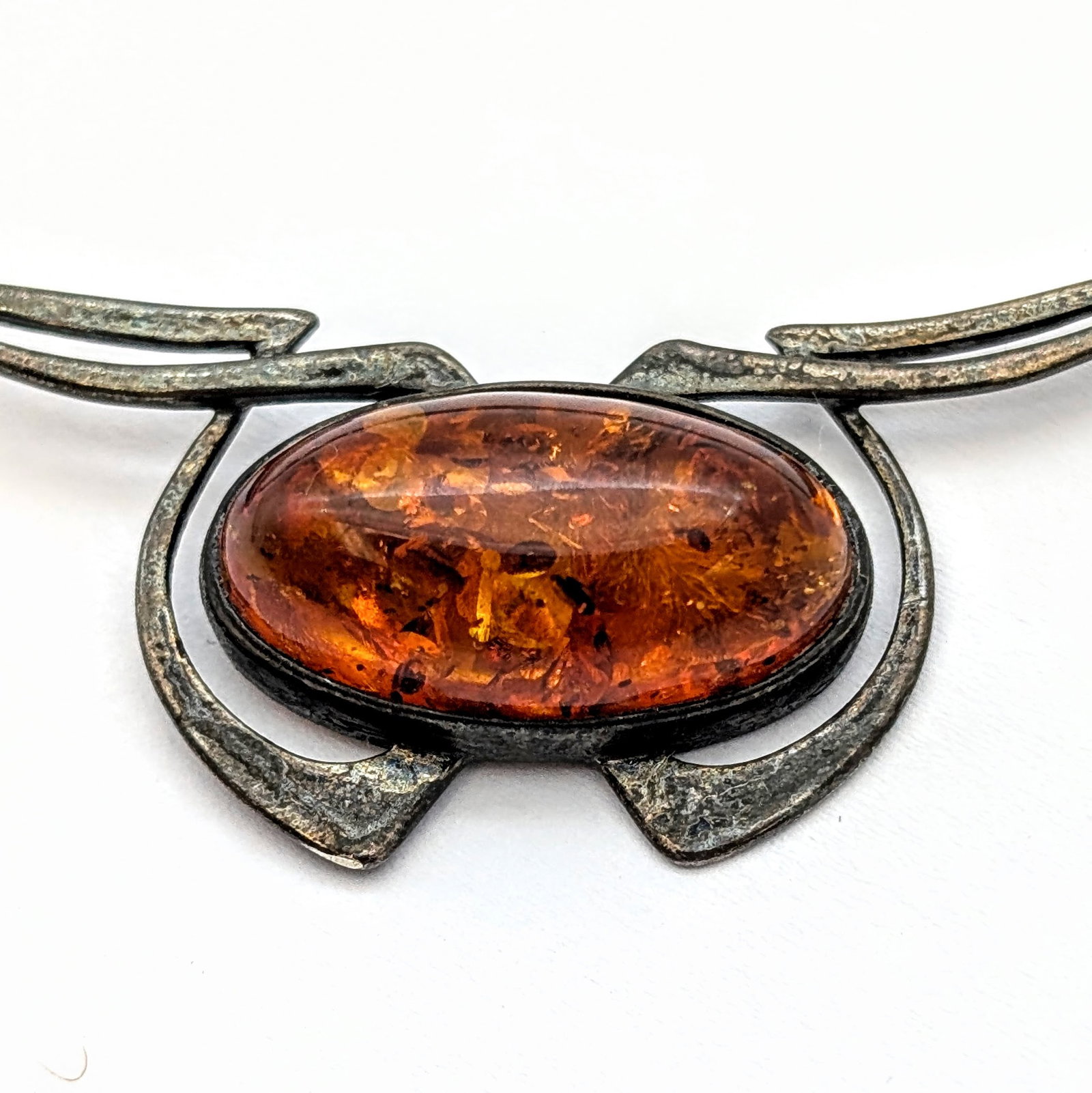 Vintage Sterling Silver Baltic Amber Modernist Necklace- 13.53 g - 3