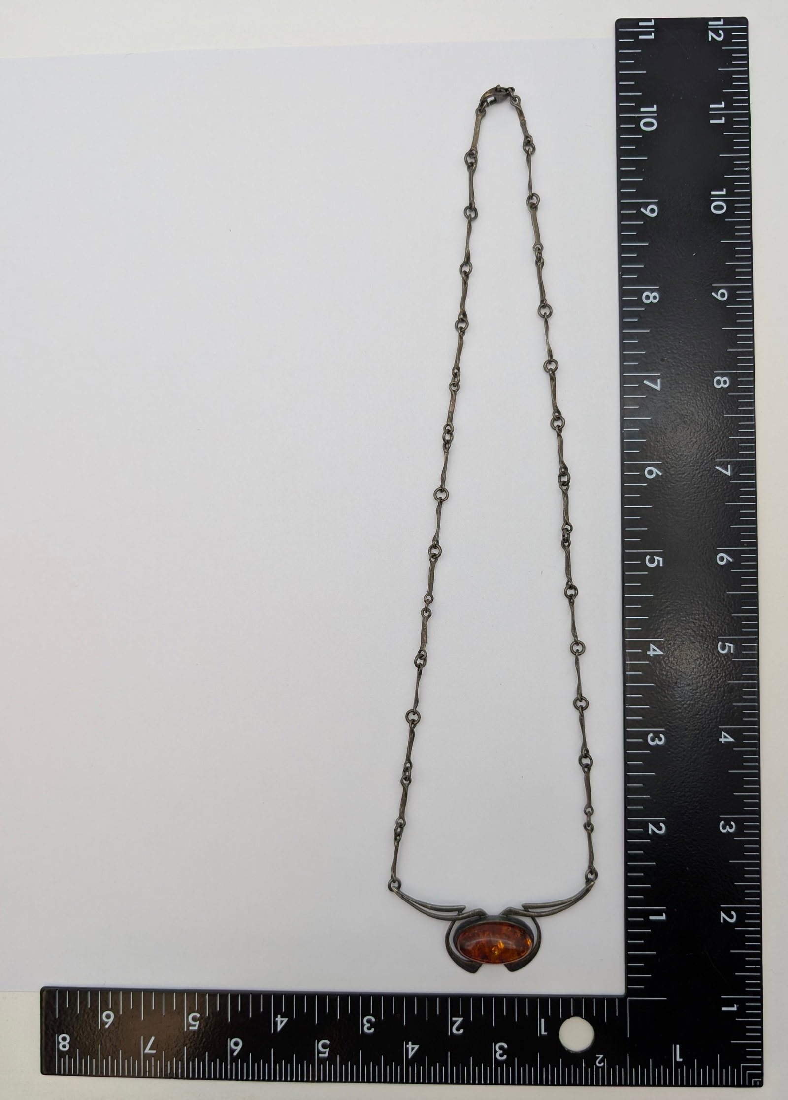 Vintage Sterling Silver Baltic Amber Modernist Necklace- 13.53 g - 6