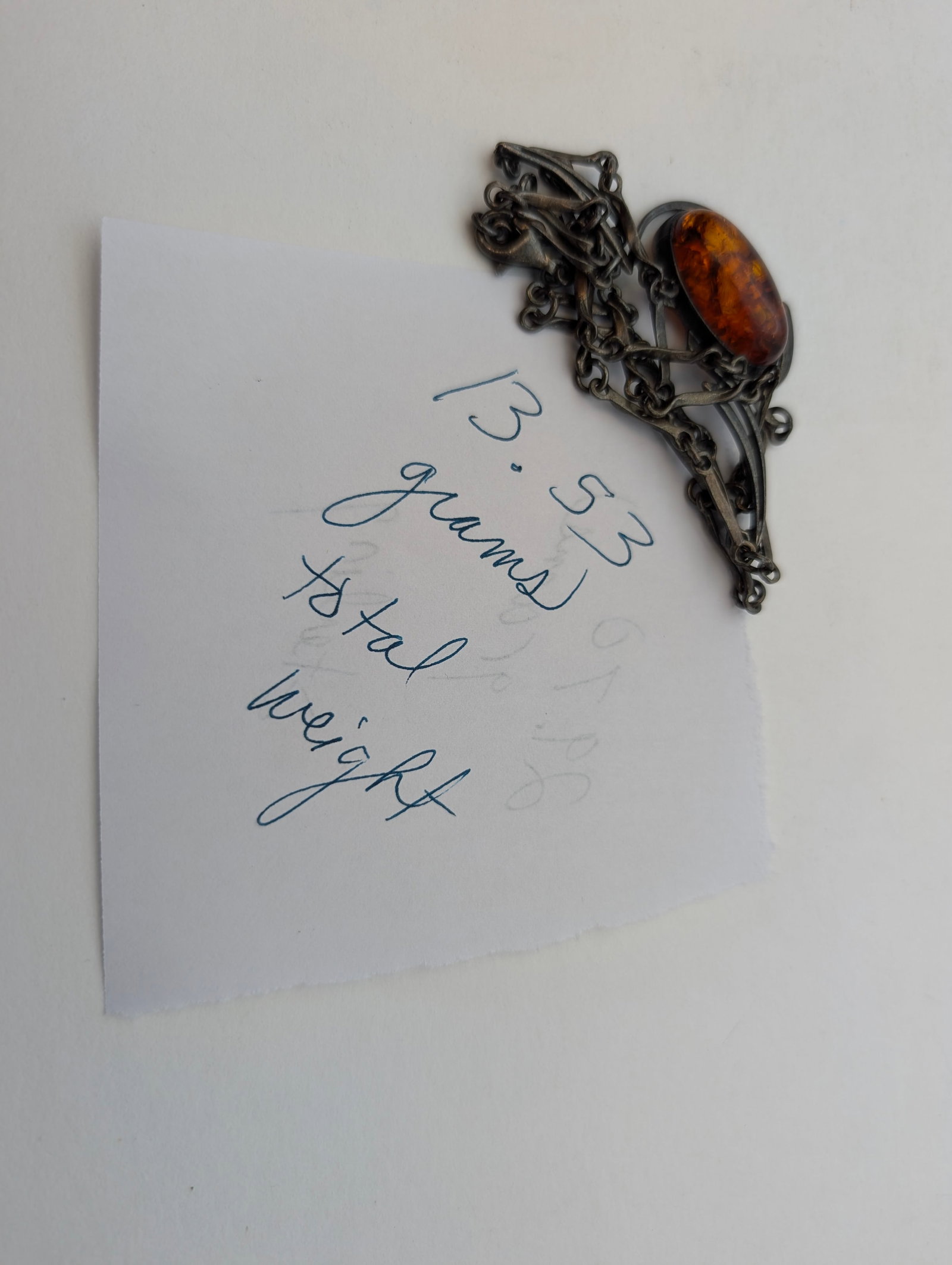 Vintage Sterling Silver Baltic Amber Modernist Necklace- 13.53 g - 7