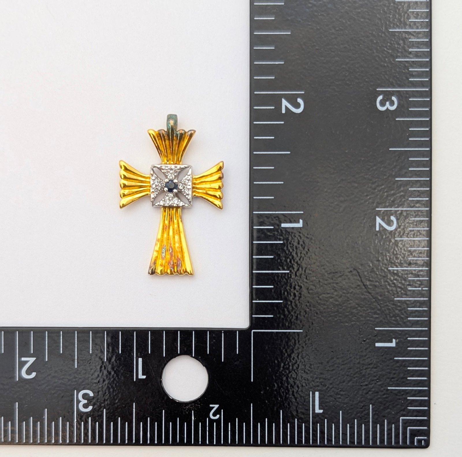 Vintage Sterling Silver Two Toned Cross Pendant - 6