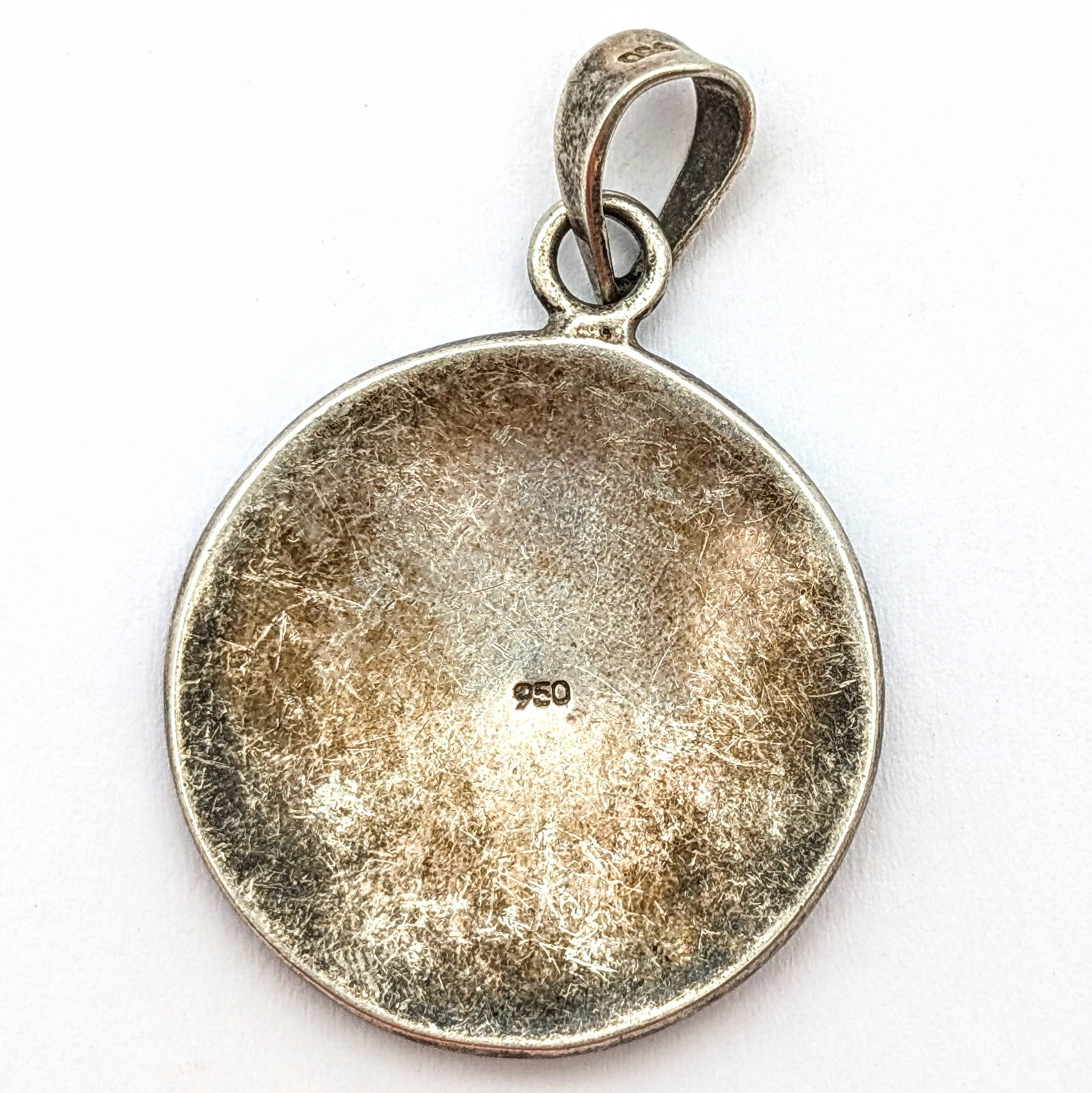 Vintage Mexican Sterling Silver 925 Malachite Mosaic Aztec Calendar Pendant - 2