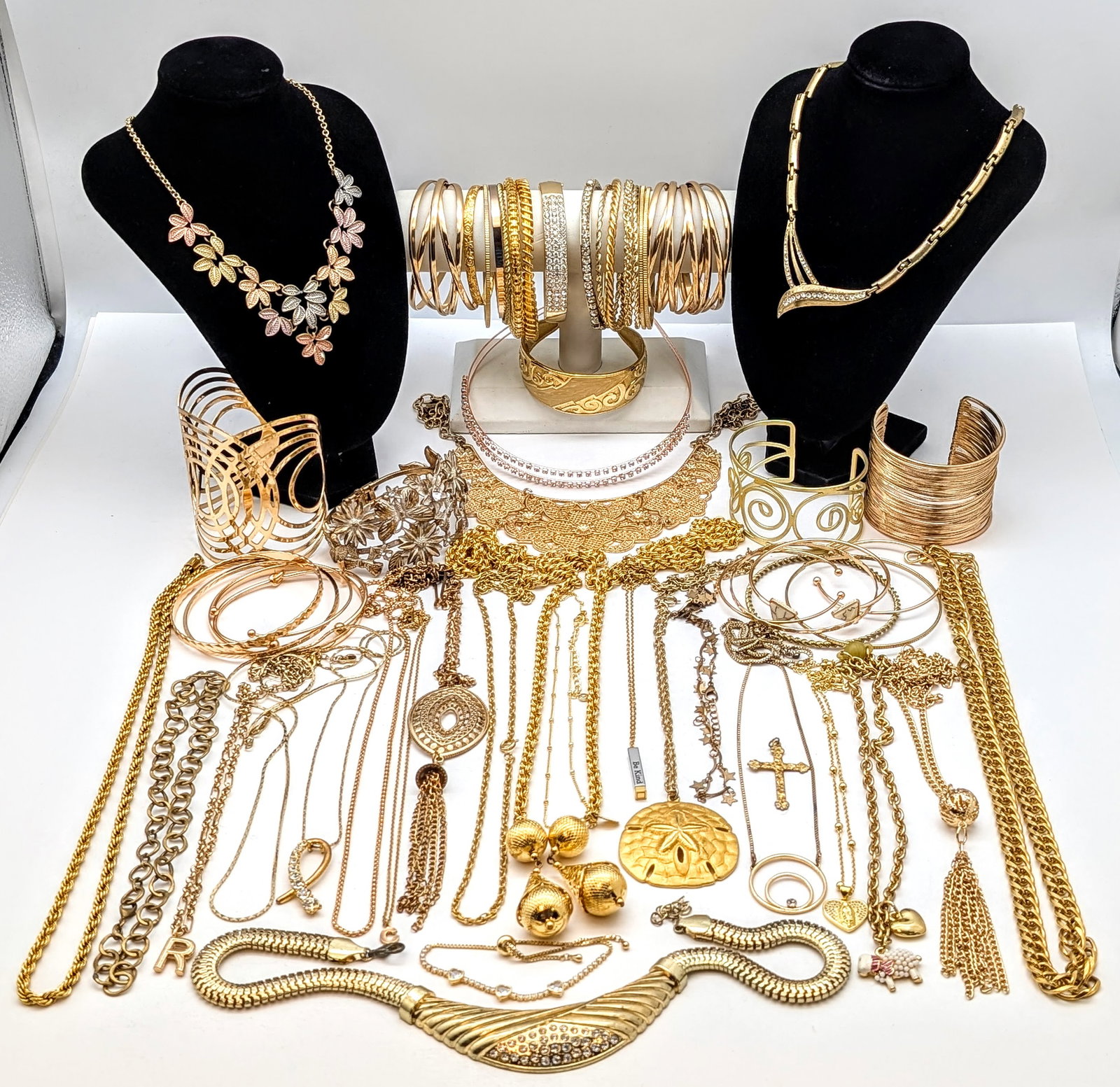 Large Lot of Gold Toned Jewelry- Necklaces, Bracelets, Pendants, etc - 2