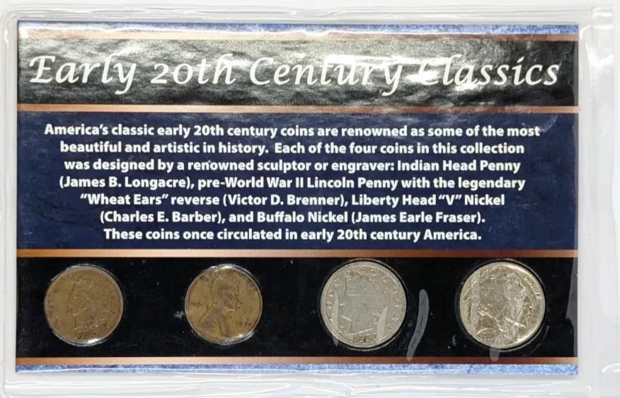 Early 20th Century Classics w/ Indian Cent, Wheat Cent, V Nickel, & Buffalo: _