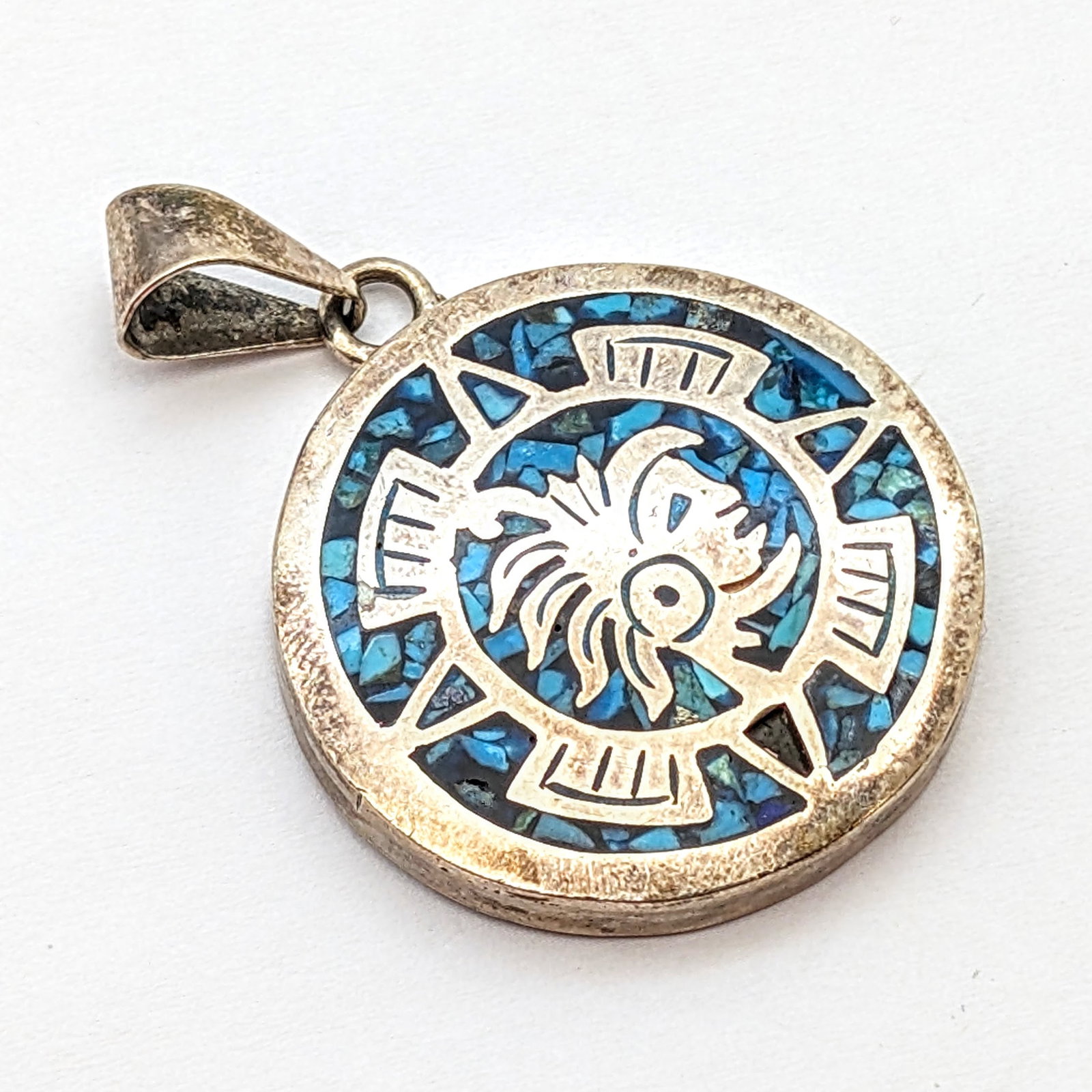 Sterling Silver Mosiac Turquose Pendant: _