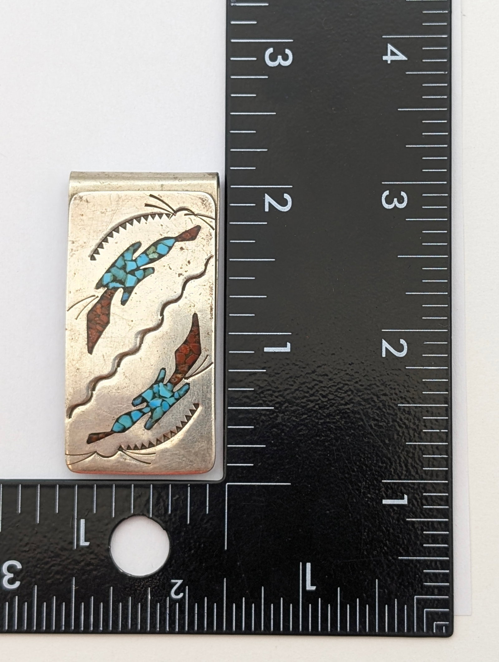FEATURE - Antique Sterling Silver Money Clip with Turquoise Accents - 4
