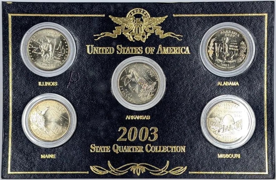 2003 US State Quarter Collection- IL, AL, ME, MO - 2