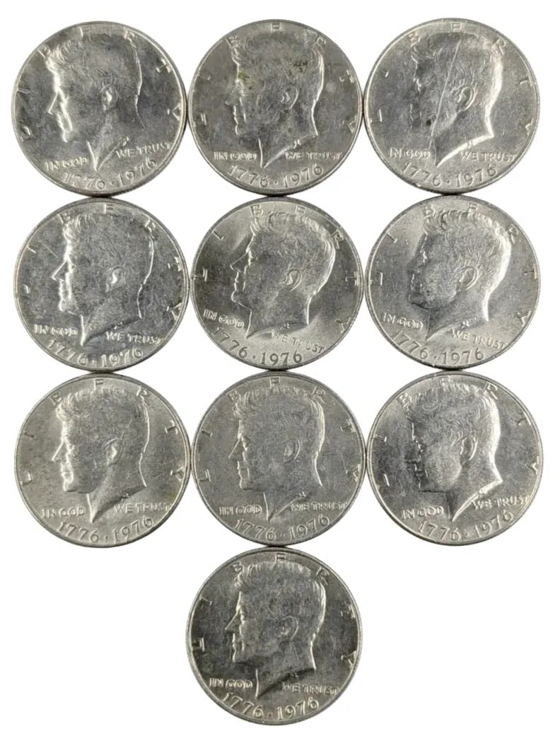 Lot of 10 1976 Bicentennial John F. Kennedy Half Dollars: Most Uncirculated