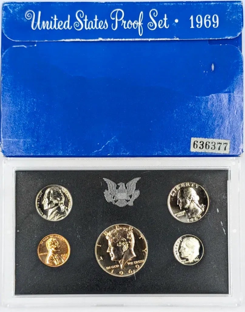 1969 US Mint Proof Set w/ Silver JFK Half: _