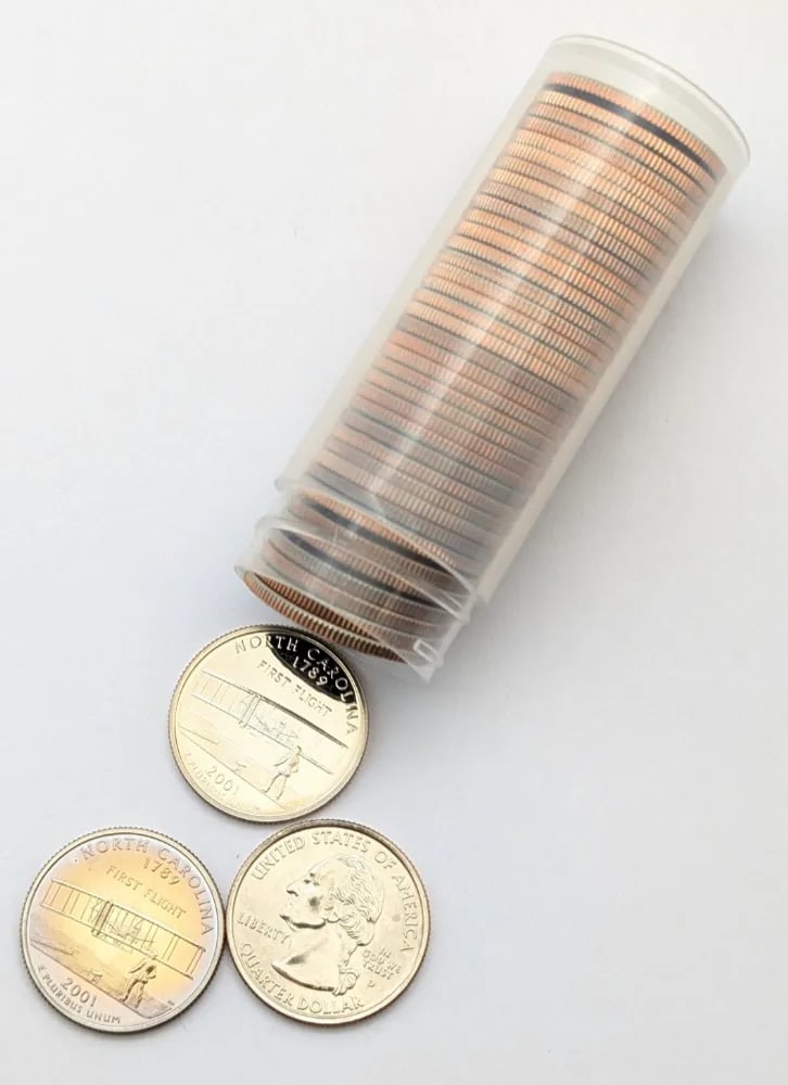 Tube of 40- 2001 Uncirculated NC State Quarters: Check out the toner on top!