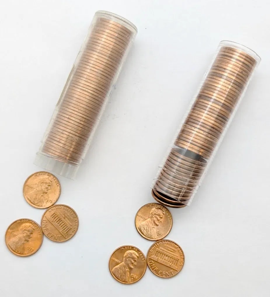 Lot of 2 Tubes (50 Each) Lincoln Cents- 1976, 1981-D: _