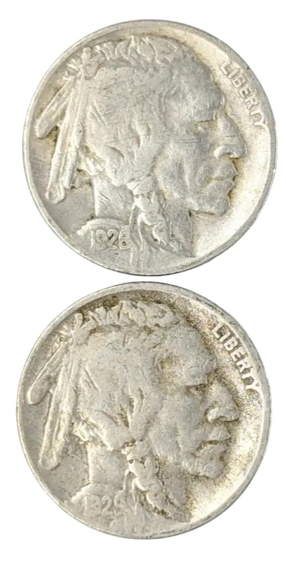 Lot of 2 Buffalo Head Nickels - 1926, 1929-S: _