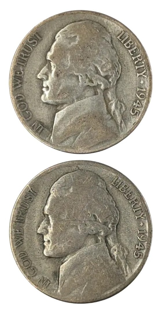 Lot of 2 Silver War Nickels - Both 1945-S: 35% Silver