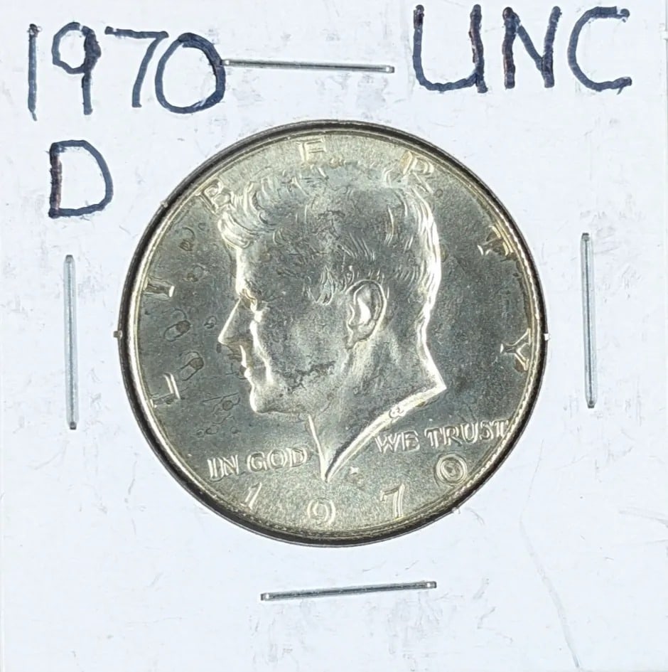 1970-D Uncirculated Silver John F Kennedy half Dollar (40%): _