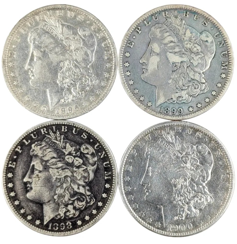 Lot of 4 Morgan Silver Dollars - 1896-1900: _