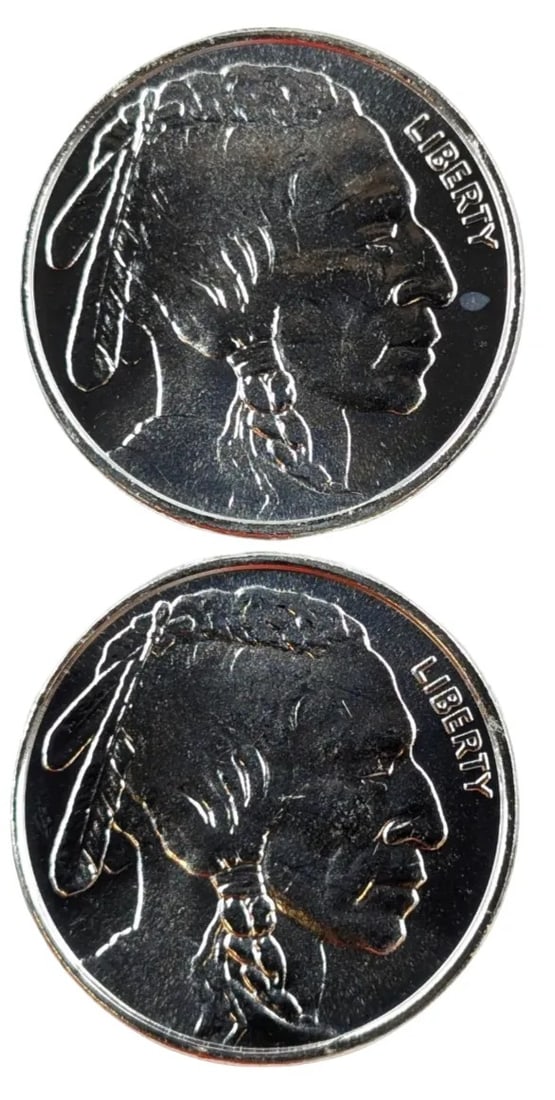 Lot of 2 - 1 Ounce (each) Fine .999 Silver Rounds - Buffalo: _