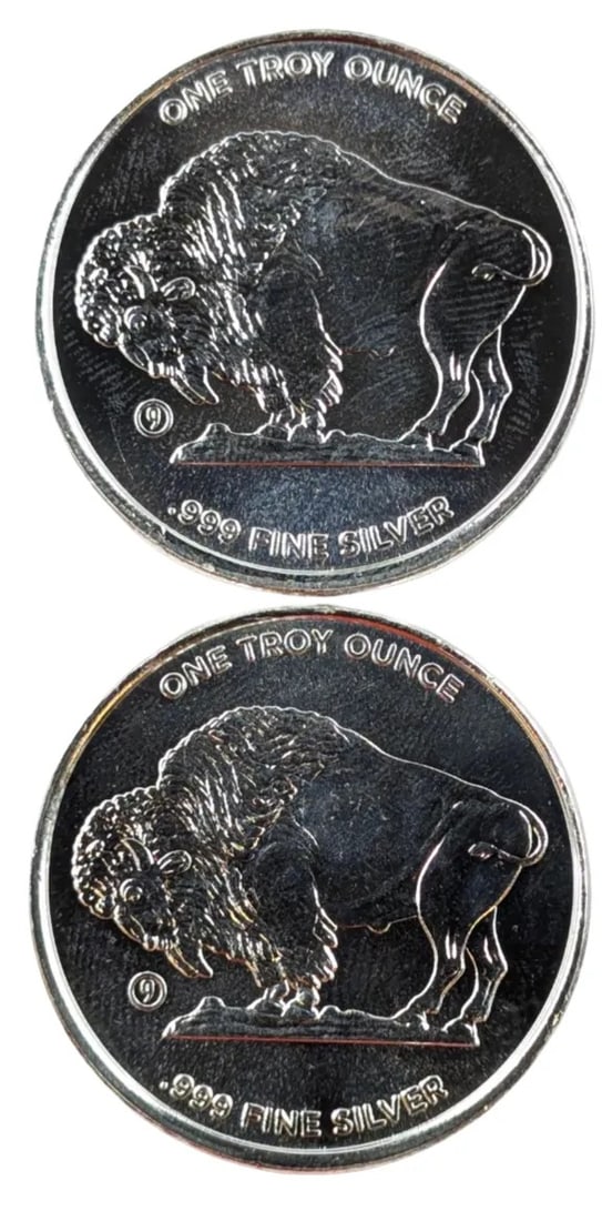 Lot of 2 - 1 Ounce (each) Fine .999 Silver Rounds - Buffalo - 2