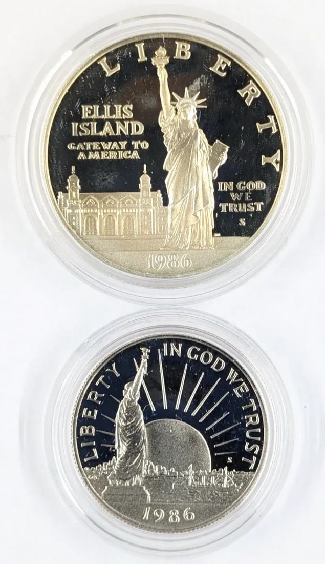 1986 US Statue of Liberty Commemorative 2-Coin Proof Set- Silver Dollar, Clad Half Dollar - 2
