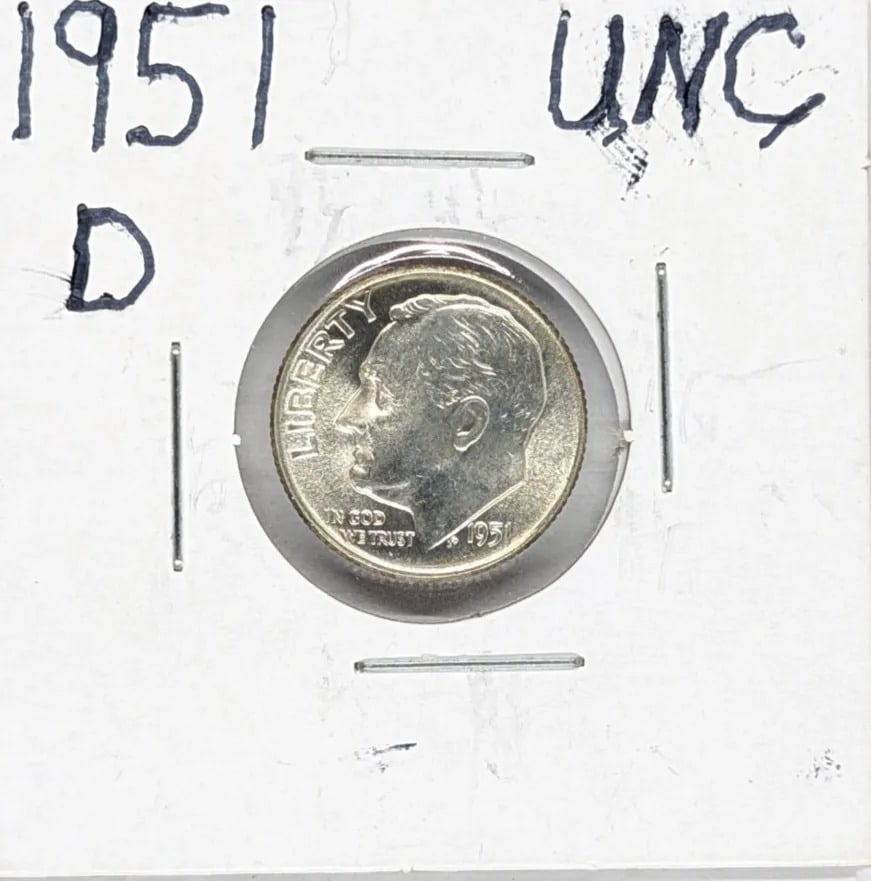 1951-D Uncirculated Silver Roosevelt Dime: _