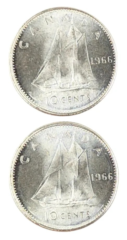 Lot of 2 Silver Canadian Dimes- 1966 - 2