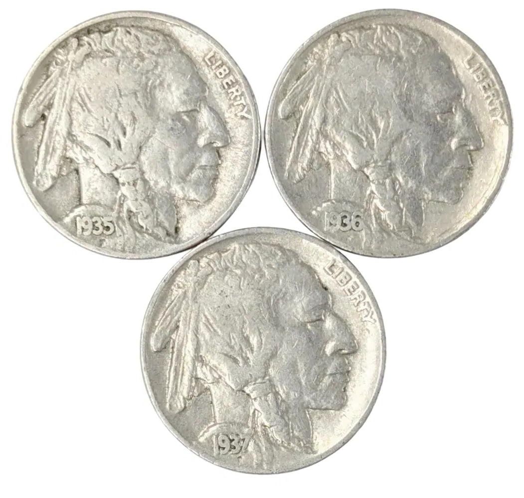 Lot of 3 Buffalo Nickels - Great Condition! 1935,36 and 37: _