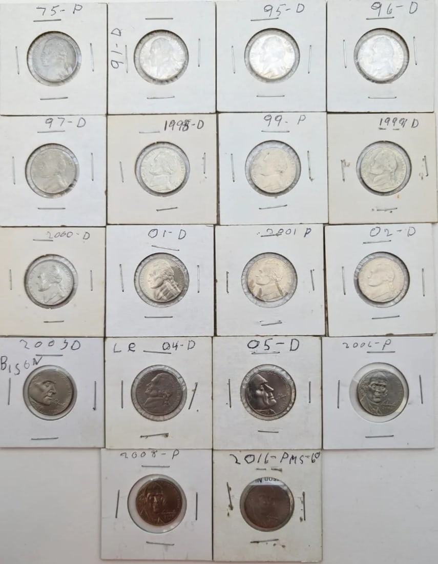 Large lot of Uncirculated Jefferson Nickels 2000's and 90's: All in flips!