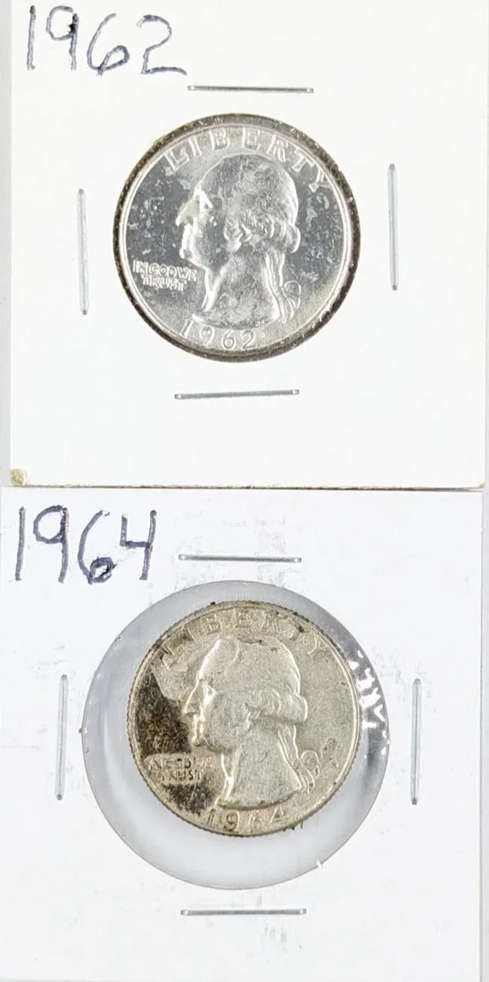 Lof of 2 Silver Washington Quarters - 1962 and 64: _