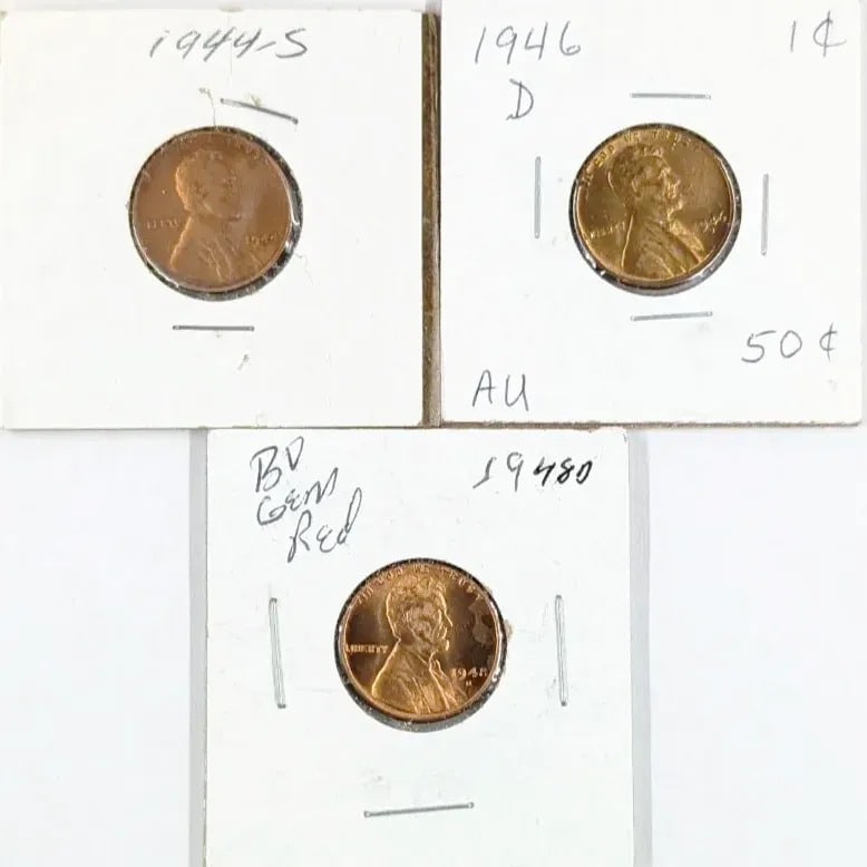 Lot of 3 Uncirculated Wheat Cents with Great Color! 1944-S, 46-D and 48-D: _