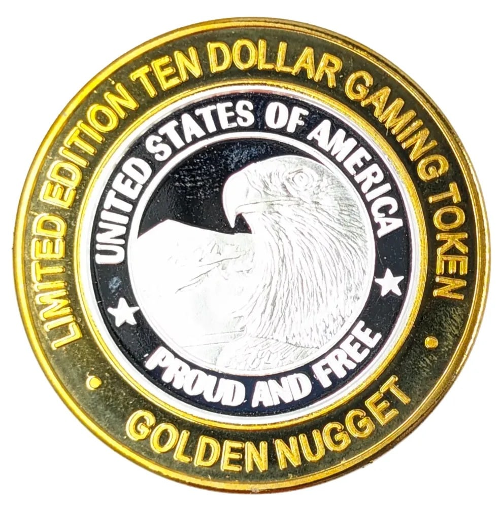 Limited Edition Ten Dollar Gaming Token- 1 Ounce Fine .999 Silver Round- Golden Nugget: _