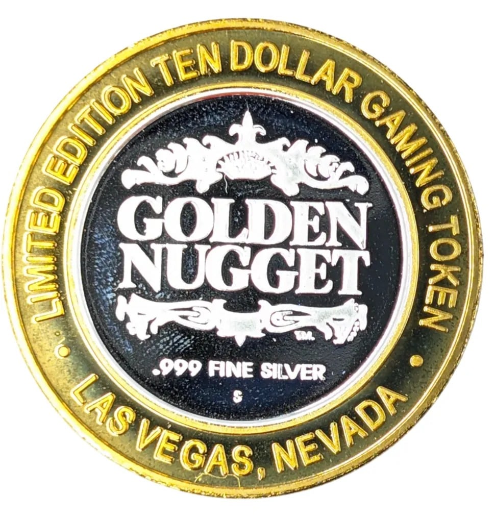 Limited Edition Ten Dollar Gaming Token- 1 Ounce Fine .999 Silver Round- Golden Nugget - 2