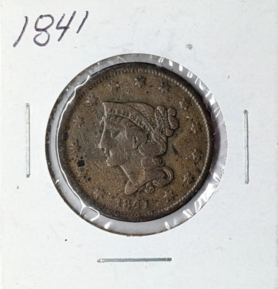 1841 Large Cent with Full Liberty: Full Date and Full Stars. Good condition