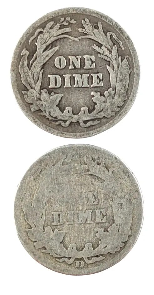 Lot of 2 Silver Barber Dimes- 1901, 1907 - 2