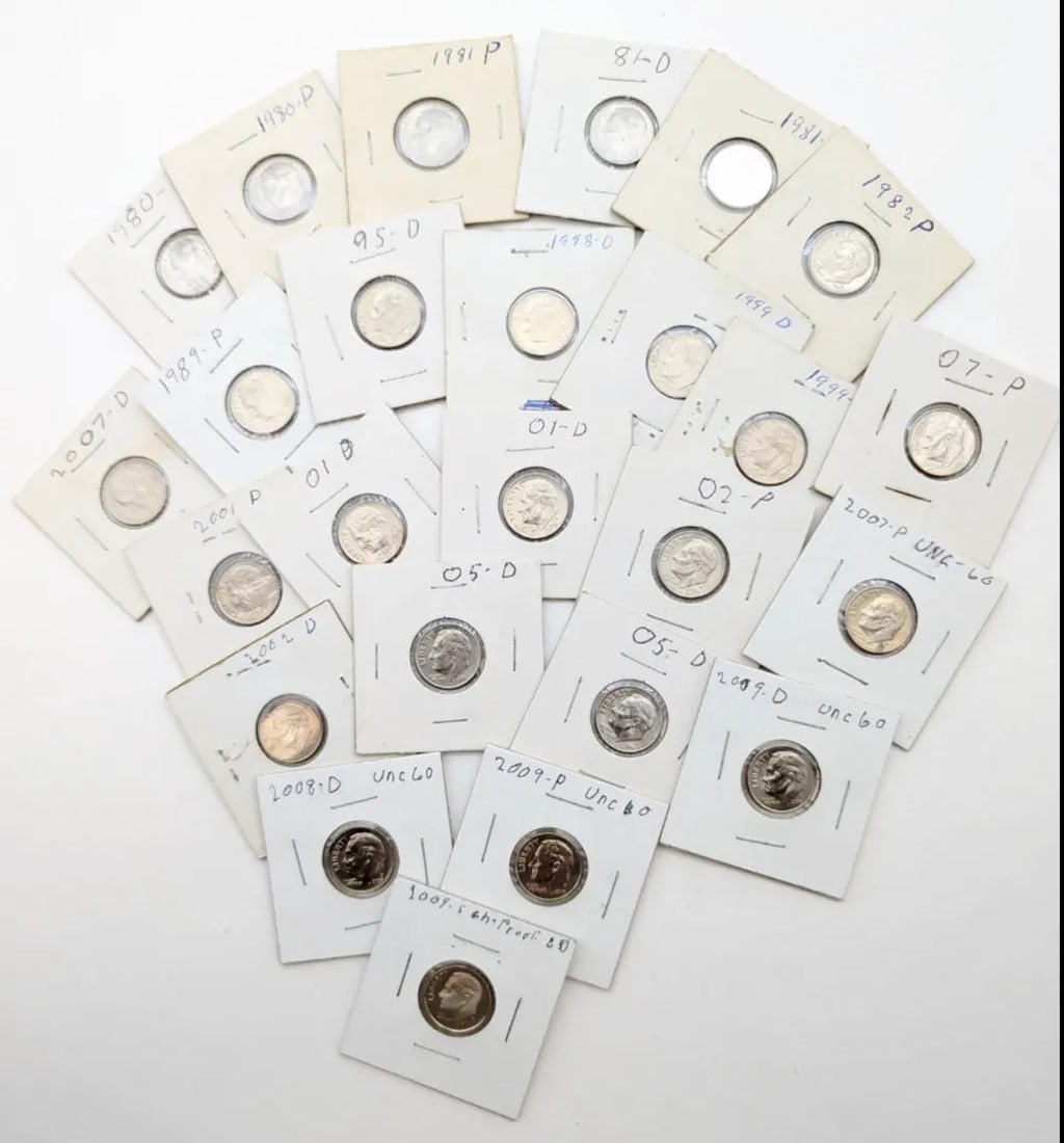 Large Lot of early 2000's and Late 90's Uncirculated & Proof Dimes: All Flipped