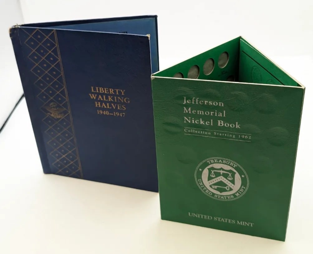 Lotof 2 Empty Coin Albums- Whtman Liberty Walking Halves, US Mint Jefferson Memorial: _