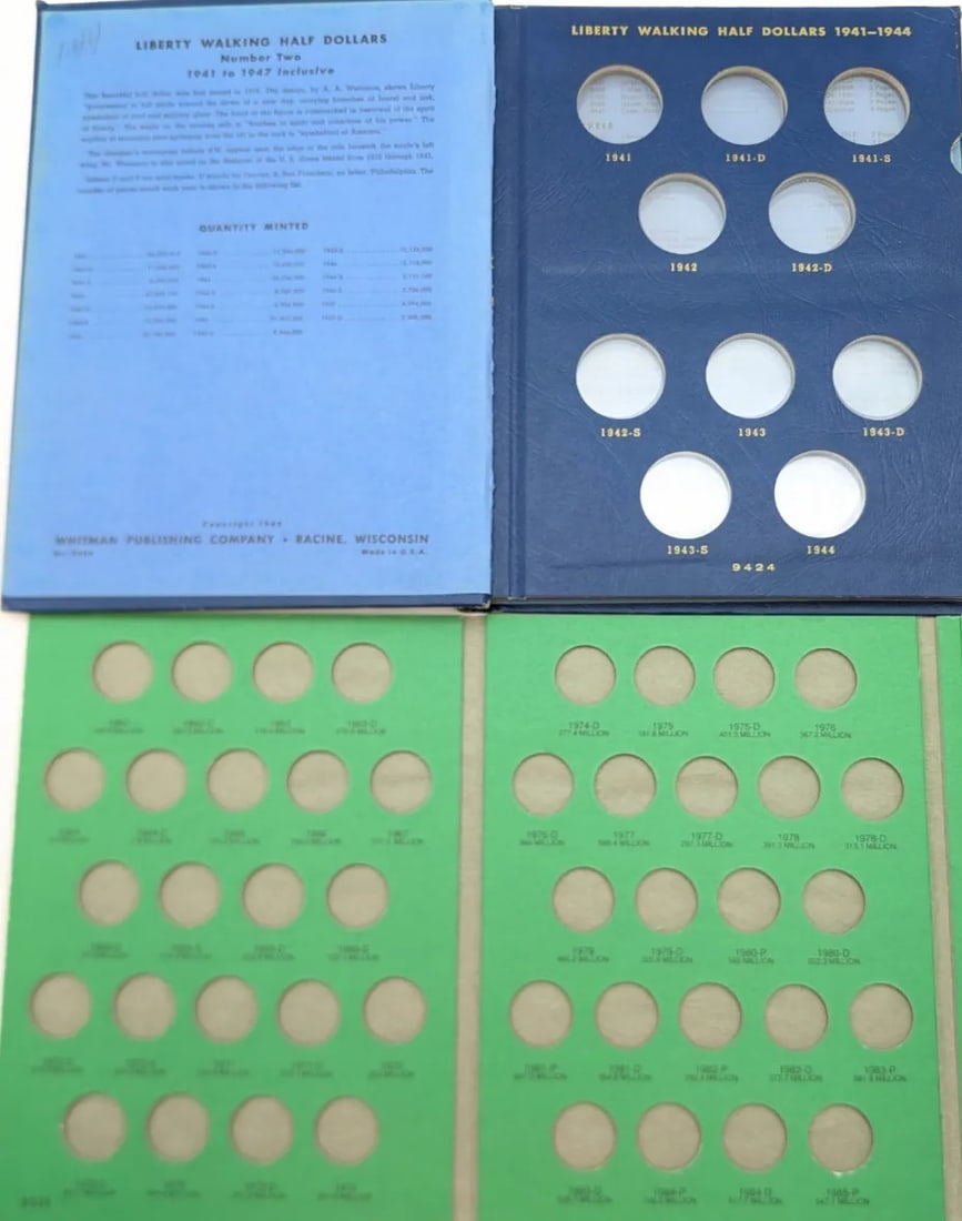 Lotof 2 Empty Coin Albums- Whtman Liberty Walking Halves, US Mint Jefferson Memorial - 2