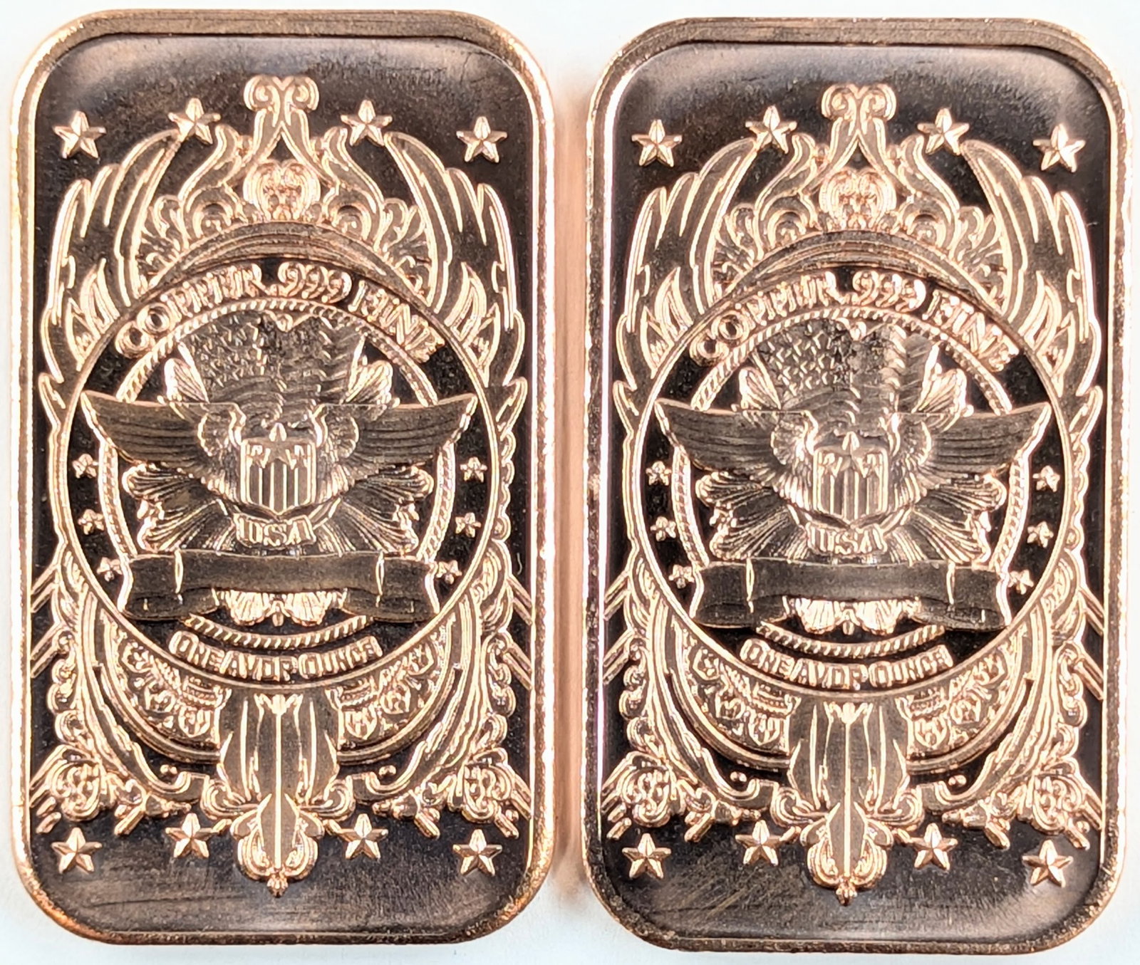 Lot of 2, 1 oz Copper Mini-Bars - 2
