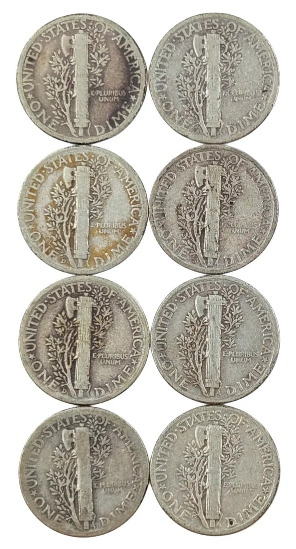 Lot of 8 Silver Mercury Dimes-1941-1944 - 2