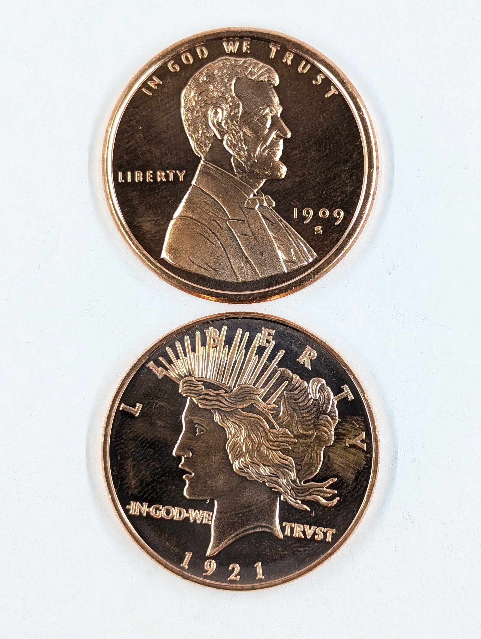 Lot of 2 1 ounce Copper Rounds - Famous Coin Style: _