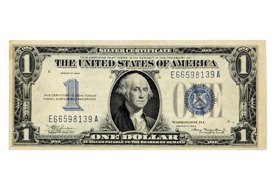 FEATURE- 1934 "Funnyback" $1 Note - Silver Certificate: Good Condition Has crease in the middle