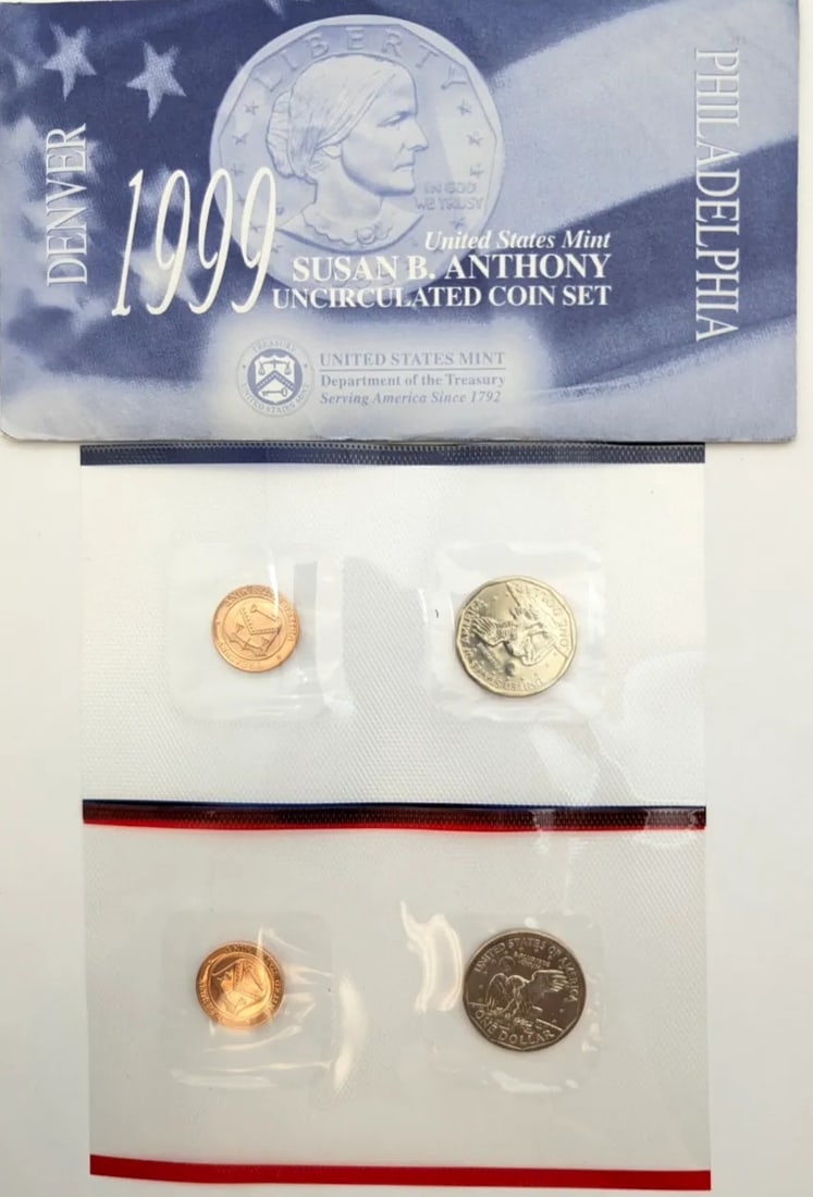 1999 D/P US Mint Susan B. Anthony Uncirculated Coin Set - 2
