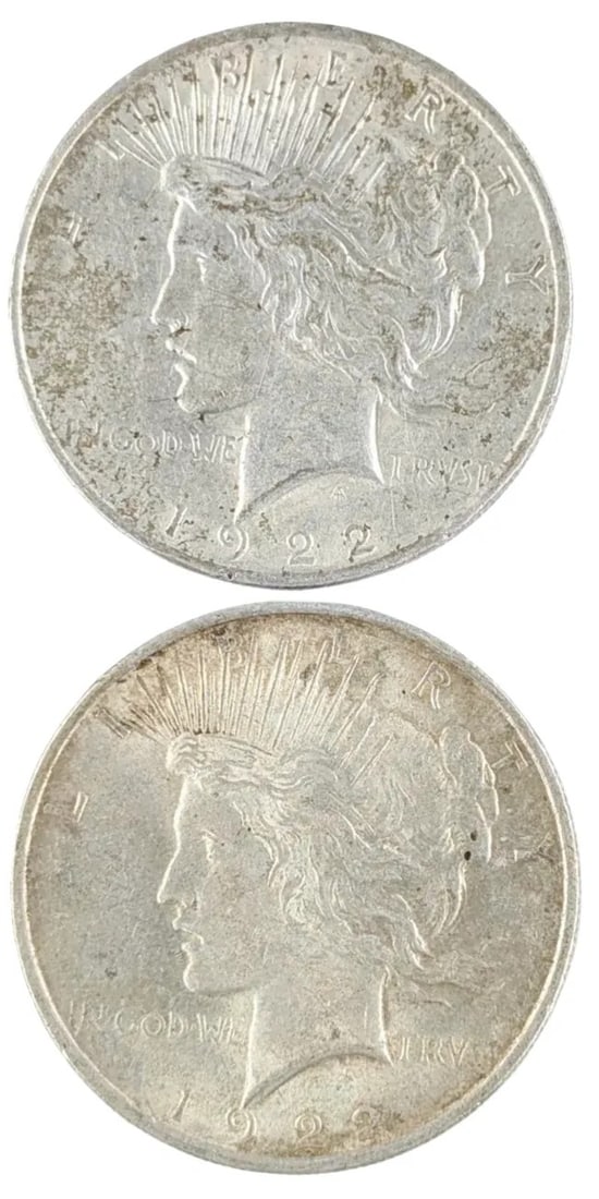Lot of 2- Silver Peace Dollars- Both 1922: _