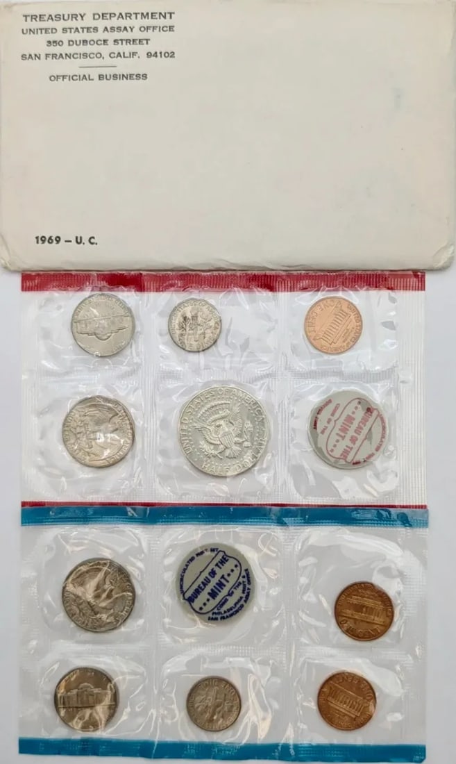 1969 US Mint Uncirculated Set w/ Silver JFK Half - 2