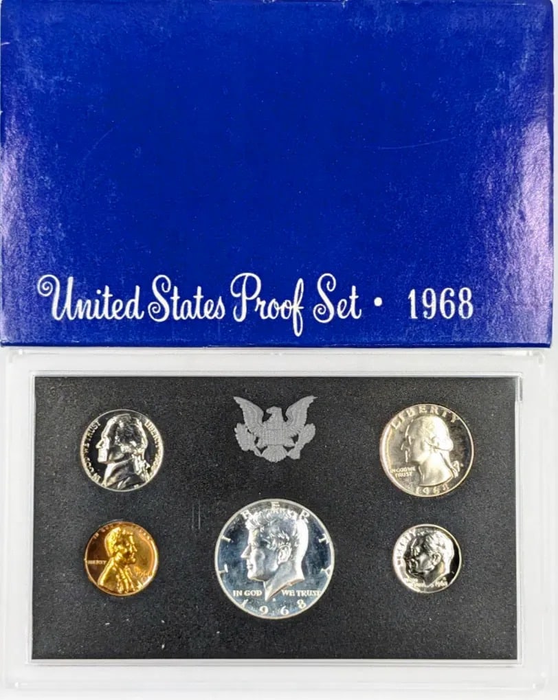 1968 US Mint Proof Set w/ Silver JFK Half: 40% Silver