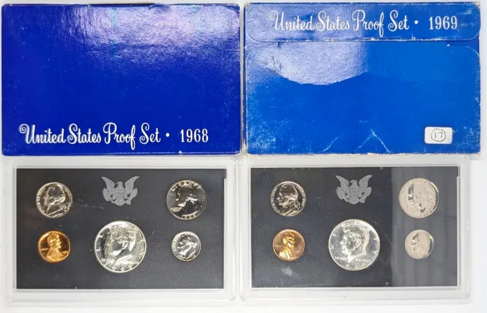 Lot of 2 US Proof Sets w/ Silver JFK- 1968, 1969: 40% Silver