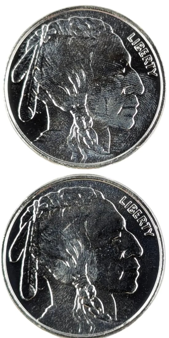 Lot of 2 - 1 Ounce (each) Fine .999 Silver Rounds -Buffalo: _